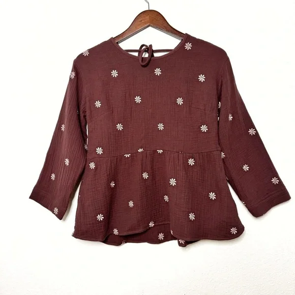 Madewell Embroidered Lightspun Peplum Open-Back Top size XS NWT $88 - Picture 2 of 9